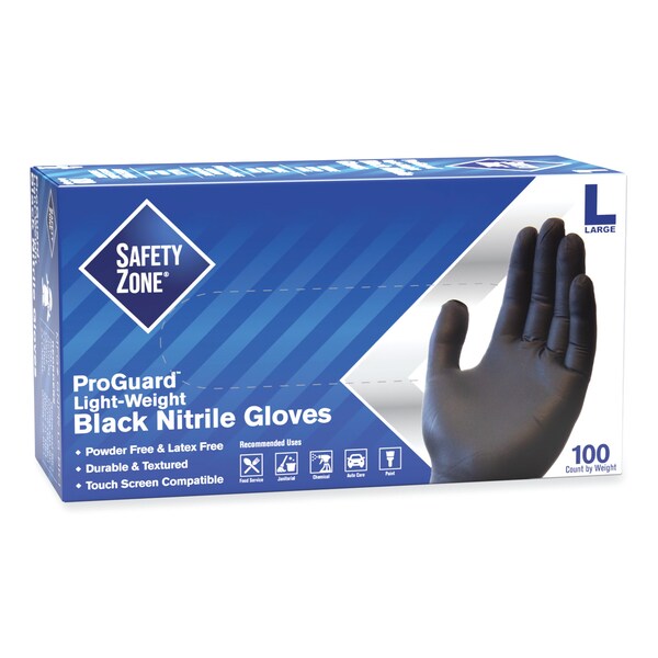 Safety Zone ProGuard Powder Free Nitrile Gloves, Large, Black, 1000PK